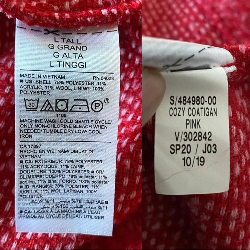 🆕 OLD NAVY Red‎ Relaxed Textured Cardigan Coat Size L Tall 11% Wool Lightweight - Picture 13 of 13